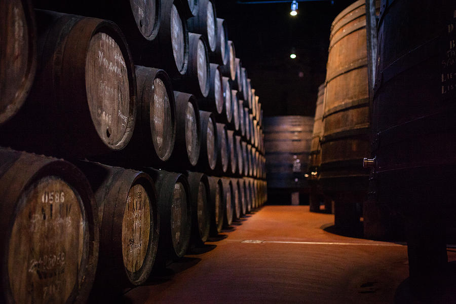 Port wine barrels in warehouse of Calem distillery in Porto Photograph by Maksim Ozerov