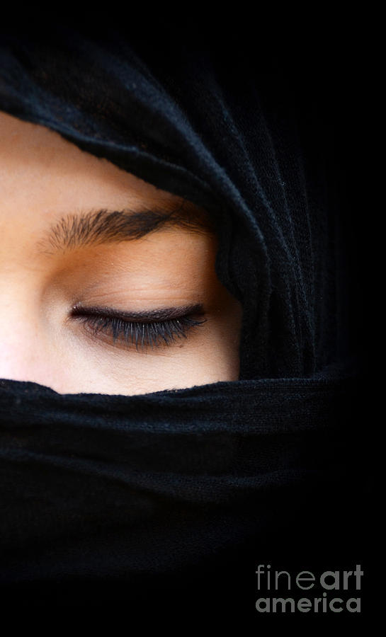 Portait of woman wearing scarf with eyes closed Photograph by ...