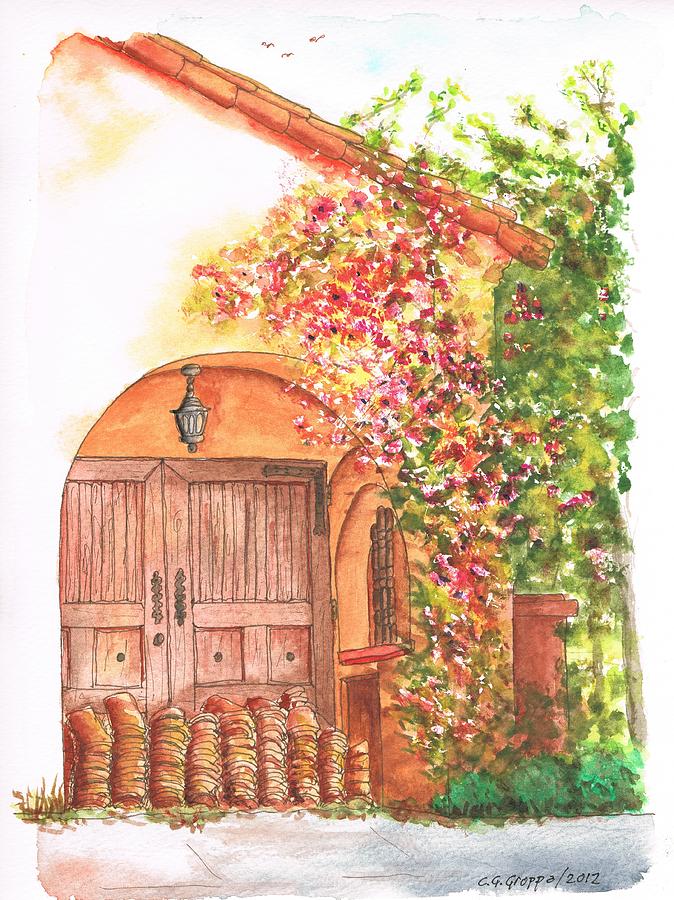Portal with bouganvilles in Westwood - California Painting by Carlos G Groppa