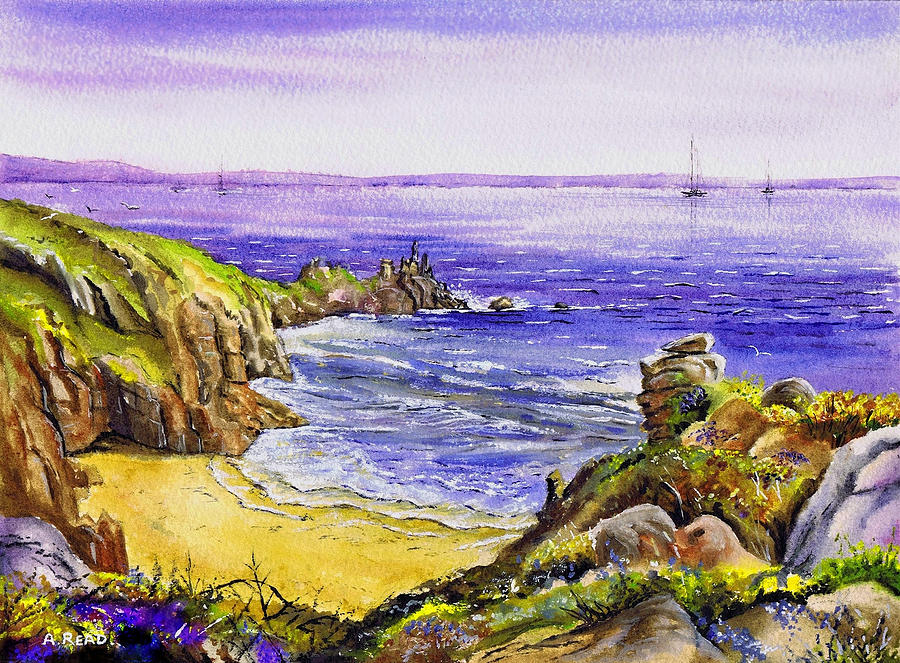 Porthcurno beach Cornwall Painting by Andrew Read