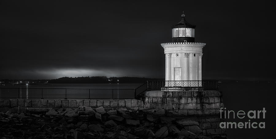 Portland Breakwater Lighthouse Bw Photograph