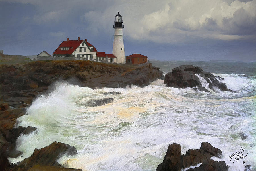 Maine Coast Painting - Portland Head Light after the Storm by Forest Stiltner