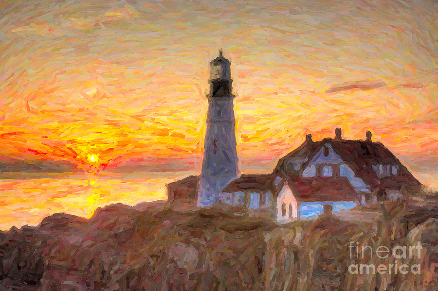 Portland Head Light at Sunrise Impasto II Photograph by Clarence Holmes