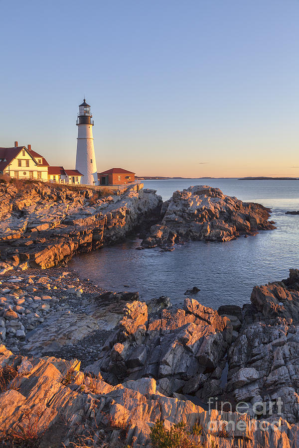 Portland Head light lighthouse at sunrise Maine Photograph by Ken Brown