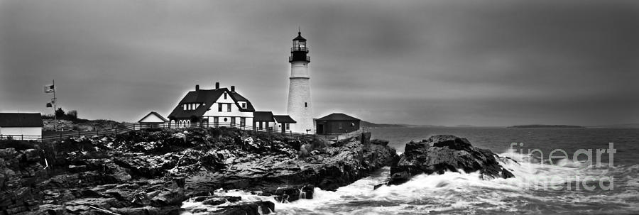 Portland Head Lighthouse 2 black and white Photograph by Glenn Gordon