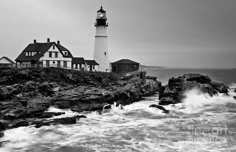 Portland Head Lighthouse Black and White Photograph by Glenn Gordon