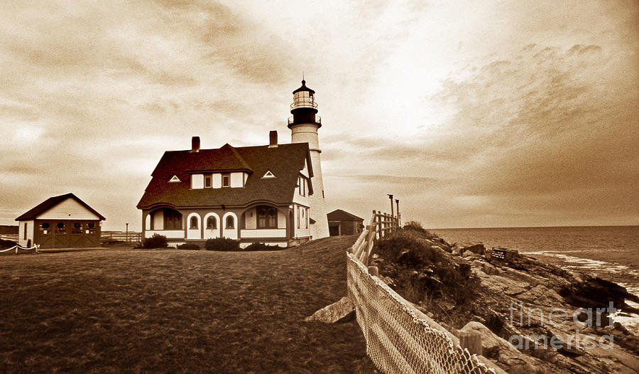 Lighthouse Photograph - Portland Head Lighthouse In Sepia by Skip Willits