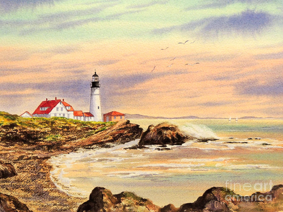 Portland Head Lighthouse Maine Painting by Bill Holkham