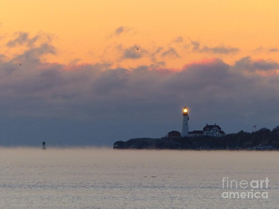 Sea Smoke Photograph - Portland Headlight Lighthouse With Sea Smoke In Cape Elizabeth Maine by Christine Stack Sea Smoke Photograph - Portland Headlight Lighthouse With Sea Smoke In Cape Elizabeth Maine by Christine Stack