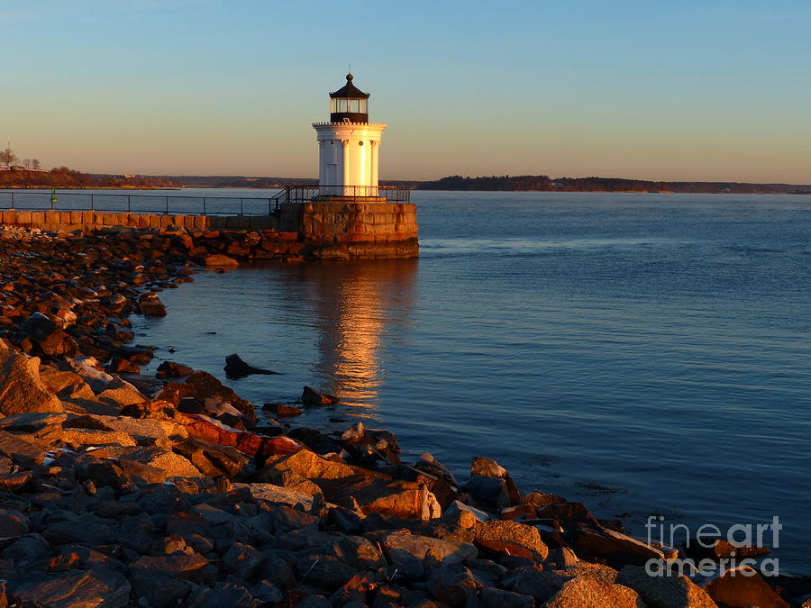 Sunrise Photograph - Portland Ledge Lighthouse Bug Light Morning Light Reflection Curve by Christine Stack Sunrise Photograph - Portland Ledge Lighthouse Bug Light Morning Light Reflection Curve by Christine Stack