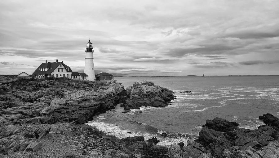 Portland Lighthouse Black and White Photograph by Jack Nevitt