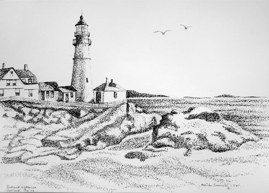 Portland Lighthouse Drawing by Melinda Saminski