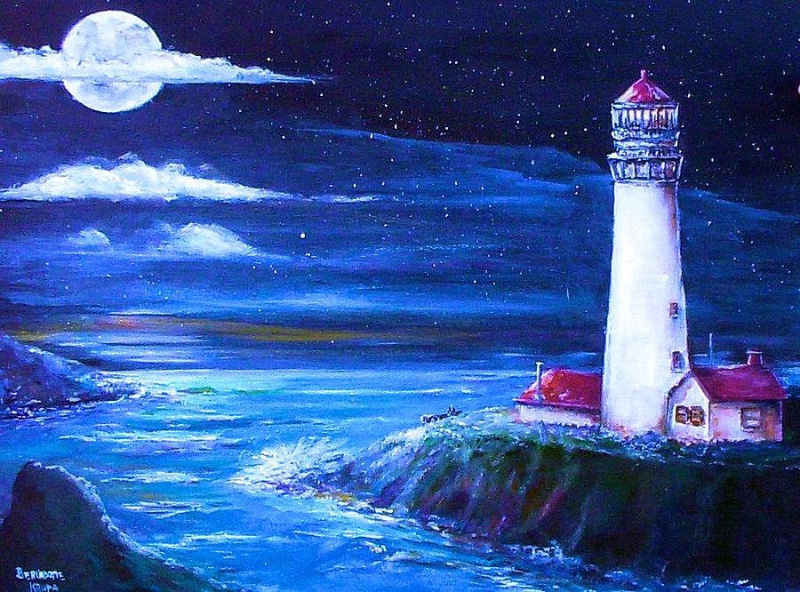 Portland Maine at Night Painting by Bernadette Krupa