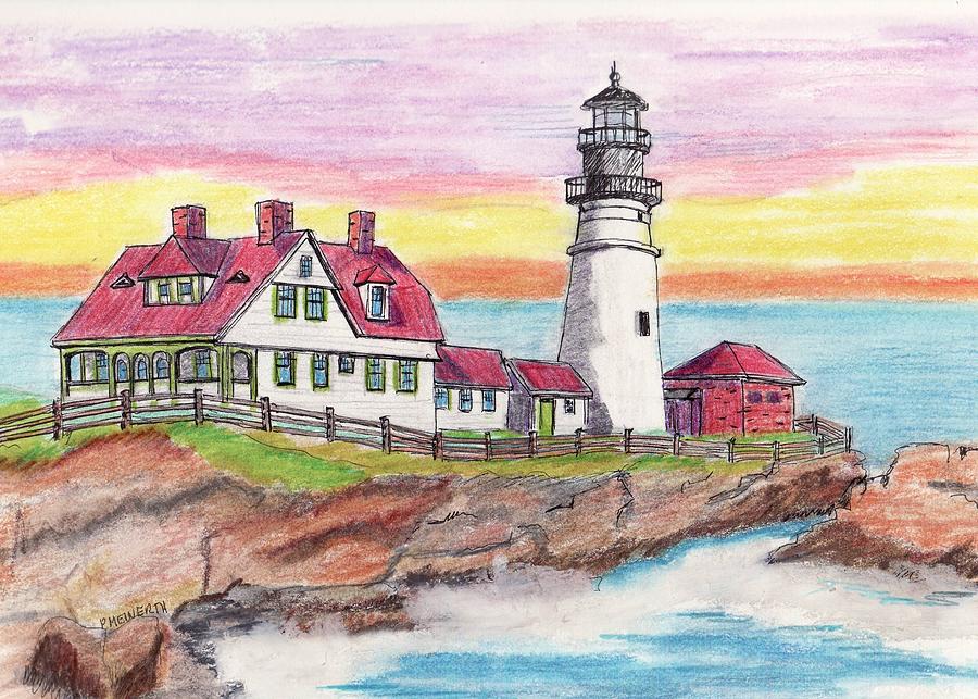 Portland ME Lighthouse Drawing by Paul Meinerth