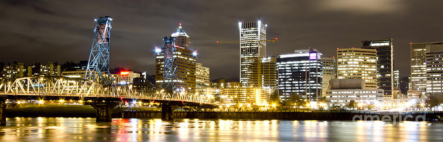 Portland Photograph - Portland Oregon City Lights Panoramic by Dustin K Ryan