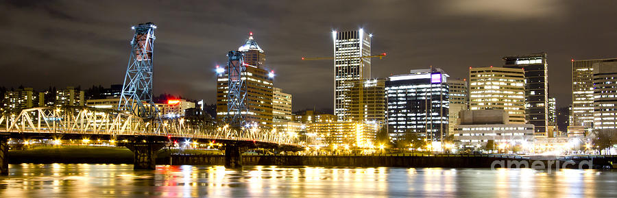 Portland Oregon City Lights Panoramic Photograph by Dustin K Ryan