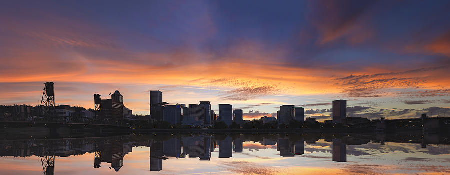 Portland Oregon Downtown Waterfront Skyline Sunset Panorama Photograph ...