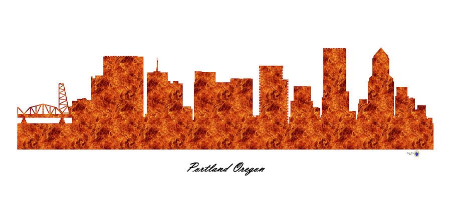 Portland Oregon Raging Fire Skyline Digital Art by Gregory Murray