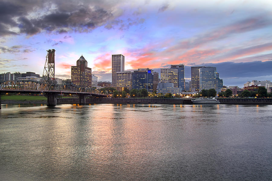 Portland Oregon Skyline at Sunset Photograph by Jit Lim