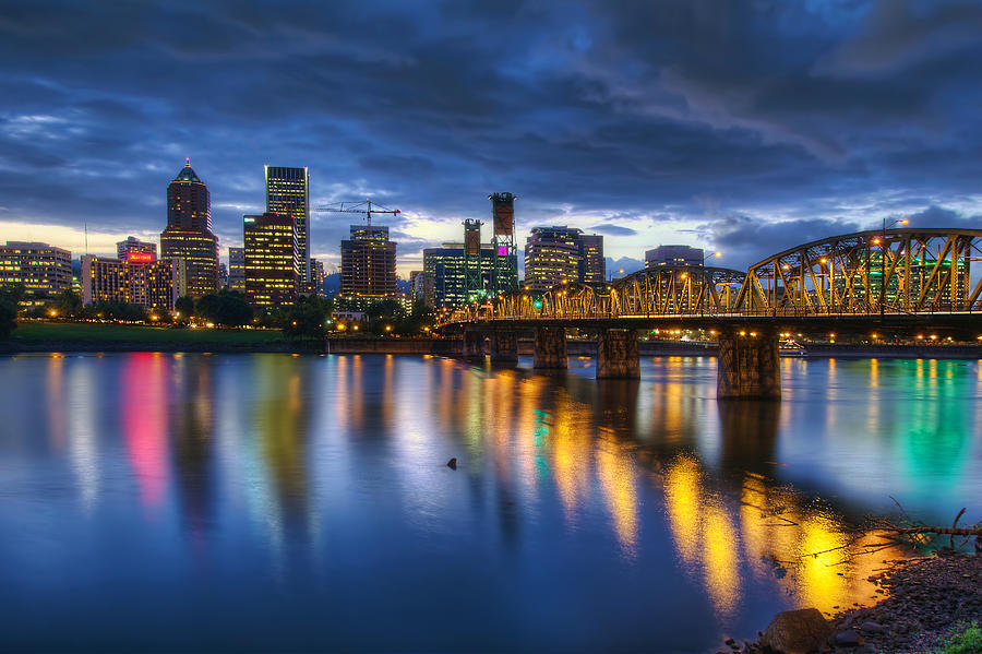 Portland Oregon Waterfront At Blue Hour Photograph by David Gn