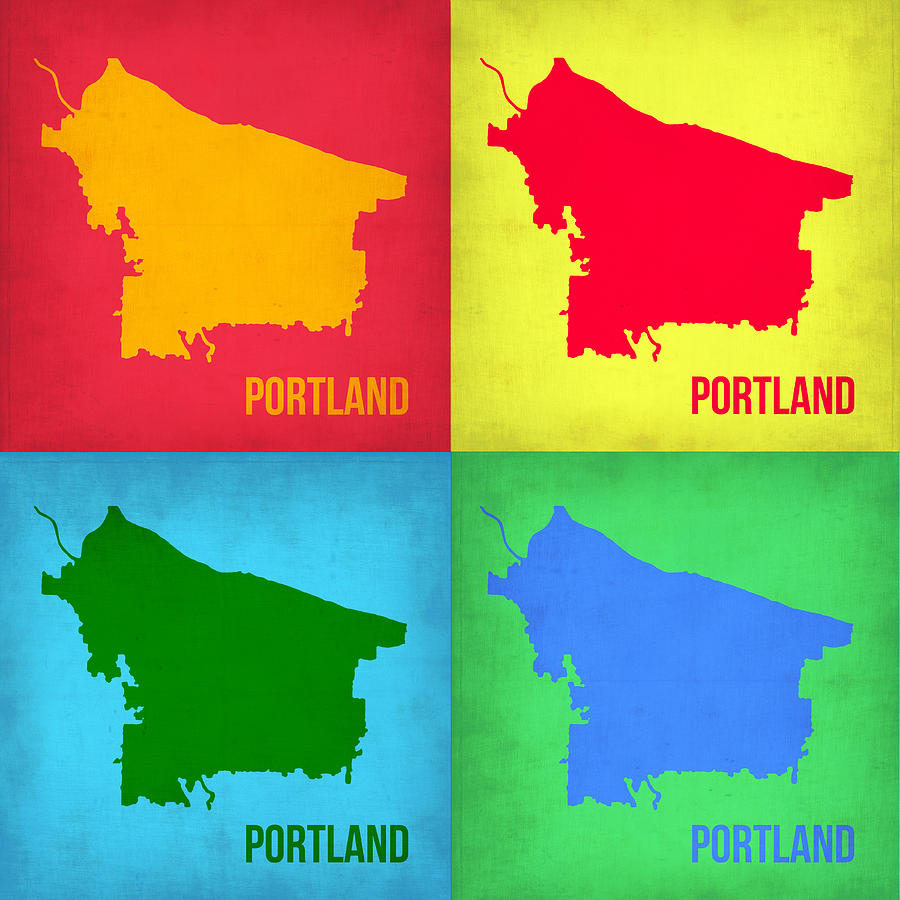 Portland Map Painting - Portland Pop Art Map 1 by Naxart Studio