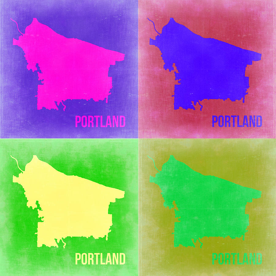 Portland Map Painting - Portland Pop Art Map 2 by Naxart Studio