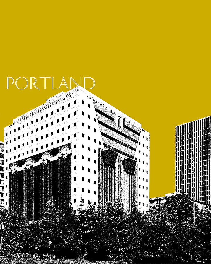 Portland Skyline Ficha Building - Gold Digital Art by DB Artist