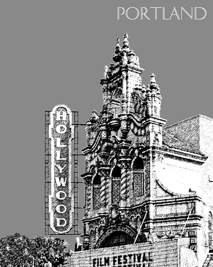Portland Skyline Hollywood Theater - Pewter Digital Art by DB Artist
