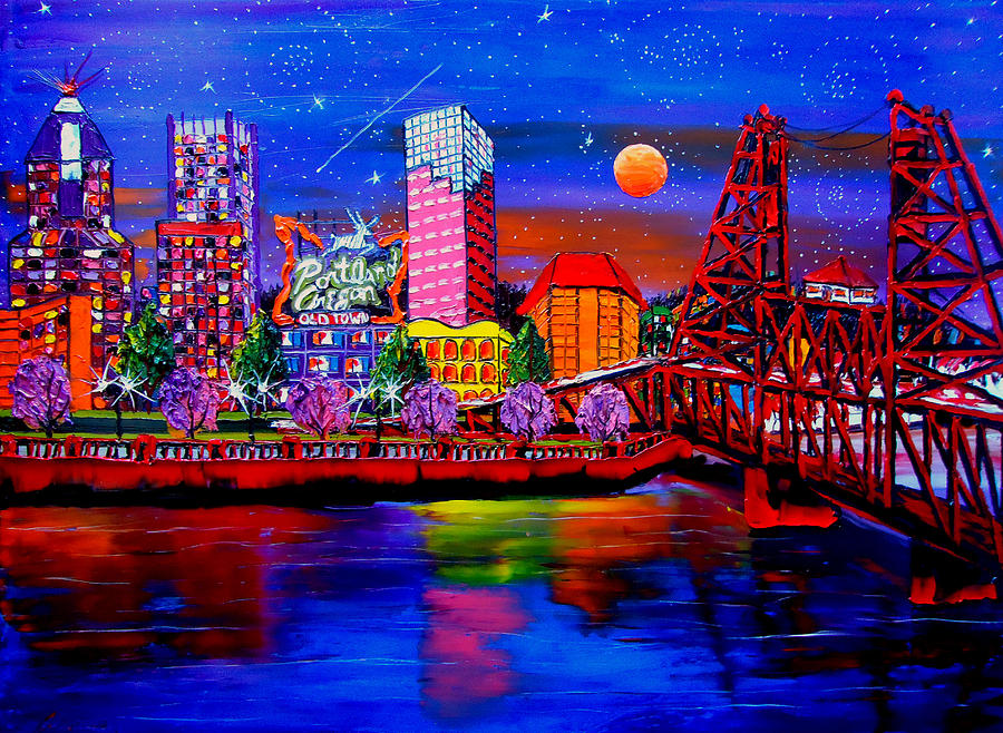 Portland Starry Night City Lights 52 Painting by James Dunbar
