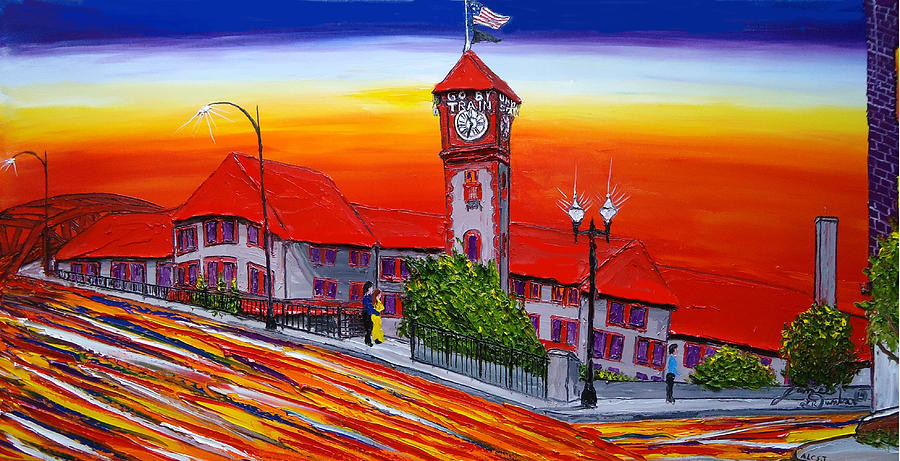 Portland Train Station At Dusk Painting by James Dunbar