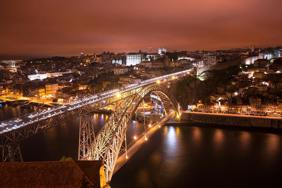 Bridge Photograph - Porto at night by Musa GULEC