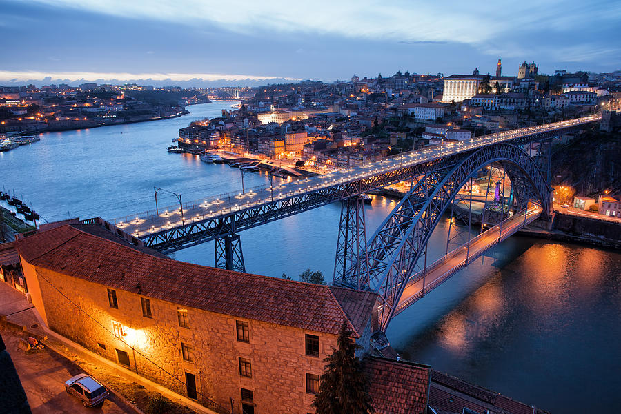 Porto Cityscape in Portugal at Twilight Photograph by Artur Bogacki