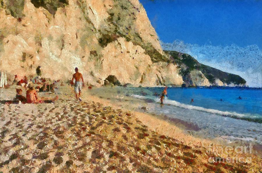 Porto Katsiki beach in Lefkada island Painting by George Atsametakis