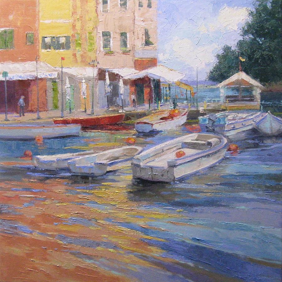 Portofino Harbor Painting by Sandy Nelson - Fine Art America