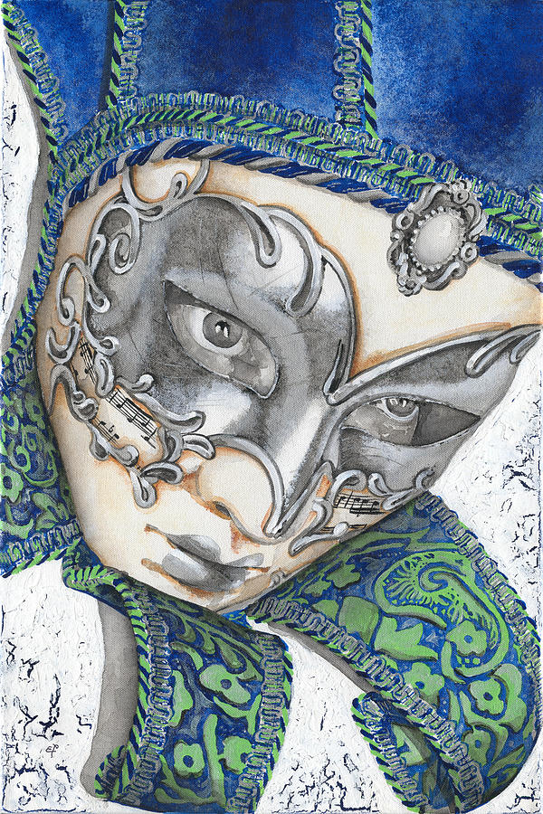Pattern Painting - Portrait In Blue Venetian Mask - Venice - Acryl - Elena Yakubovich by Elena Daniel Yakubovich