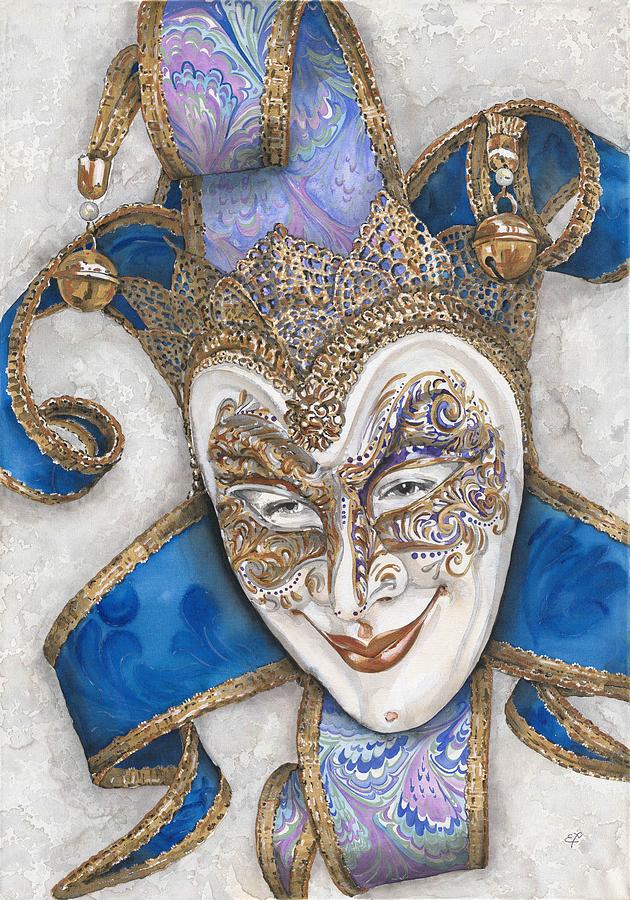 Pattern Painting - Portrait In Jester Mask - Venice - Acryl - Elena Yakubovich by Elena Daniel Yakubovich
