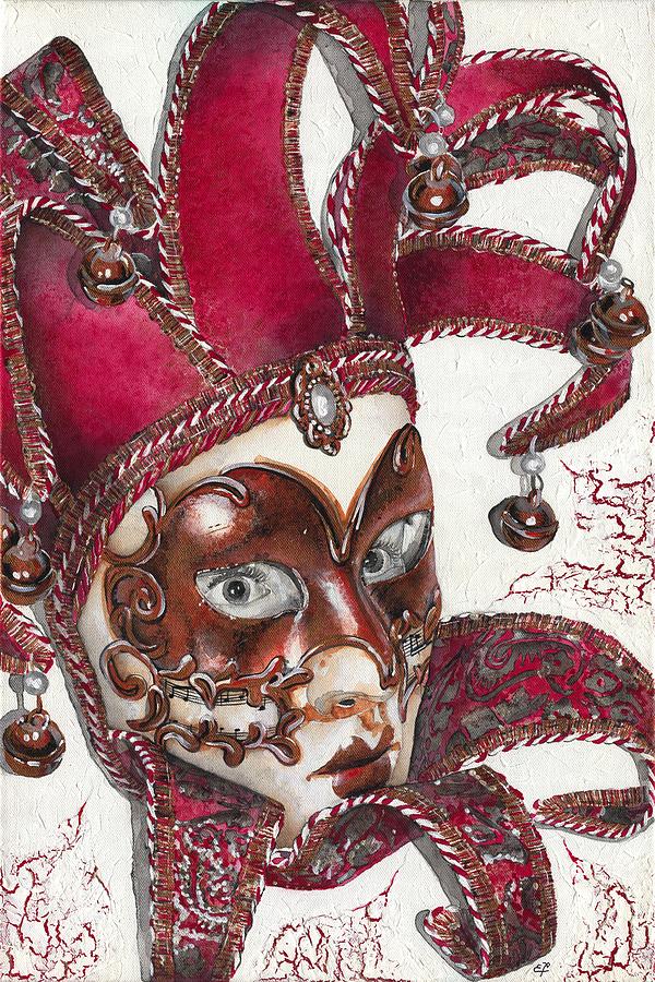 Pattern Painting - Portrait In Mask - Venetian Red - Venice - Elena Yakubovich by Elena Daniel Yakubovich