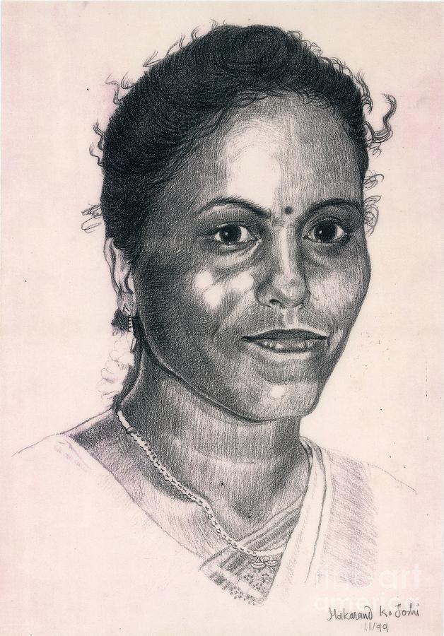 portrait in pencil of a young Indian girl Drawing by Makarand Joshi - Fine  Art America