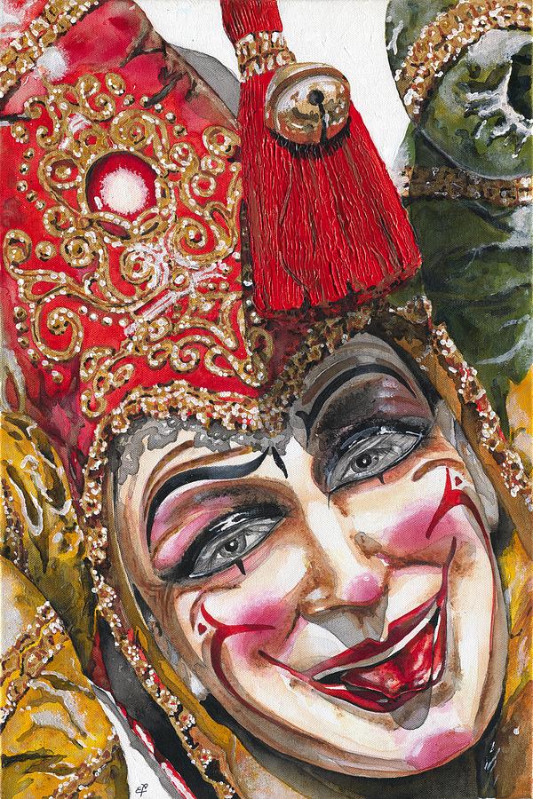 Portrait In Red Venetian Mask - Venice - Acryl - Elena Yakubovich Painting by Elena Daniel Yakubovich