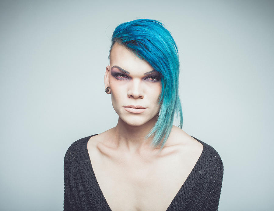 Portrait, male transvestite with blue hair Photograph by Ian Ross Pettigrew