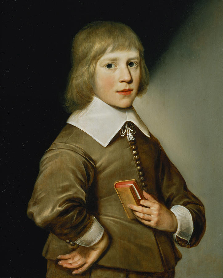 Book Photograph - Portrait Of A Boy Oil On Panel by Wybrand Simonsz. de Geest