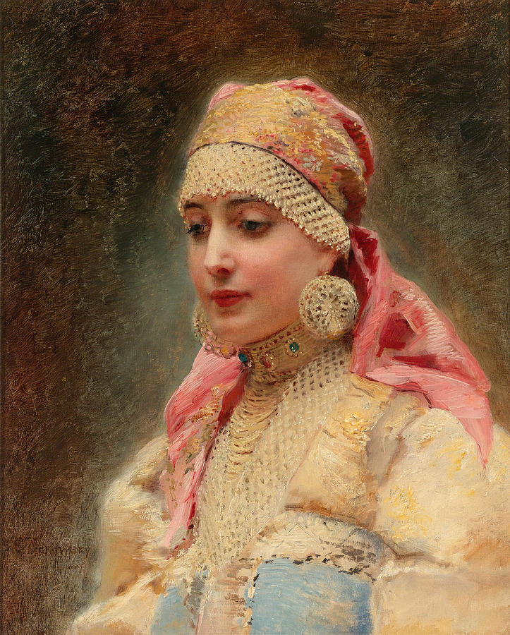 Portrait of a Boyarynya Painting by Konstantin Makovsky