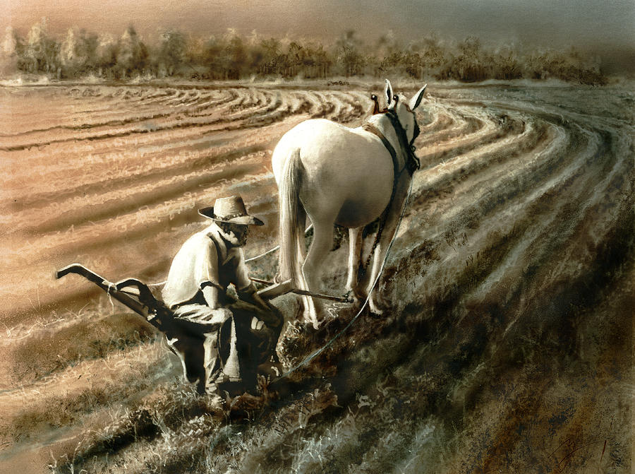 Farm Painting - A Day in the Field with Clarence by Donna Lee Nyzio