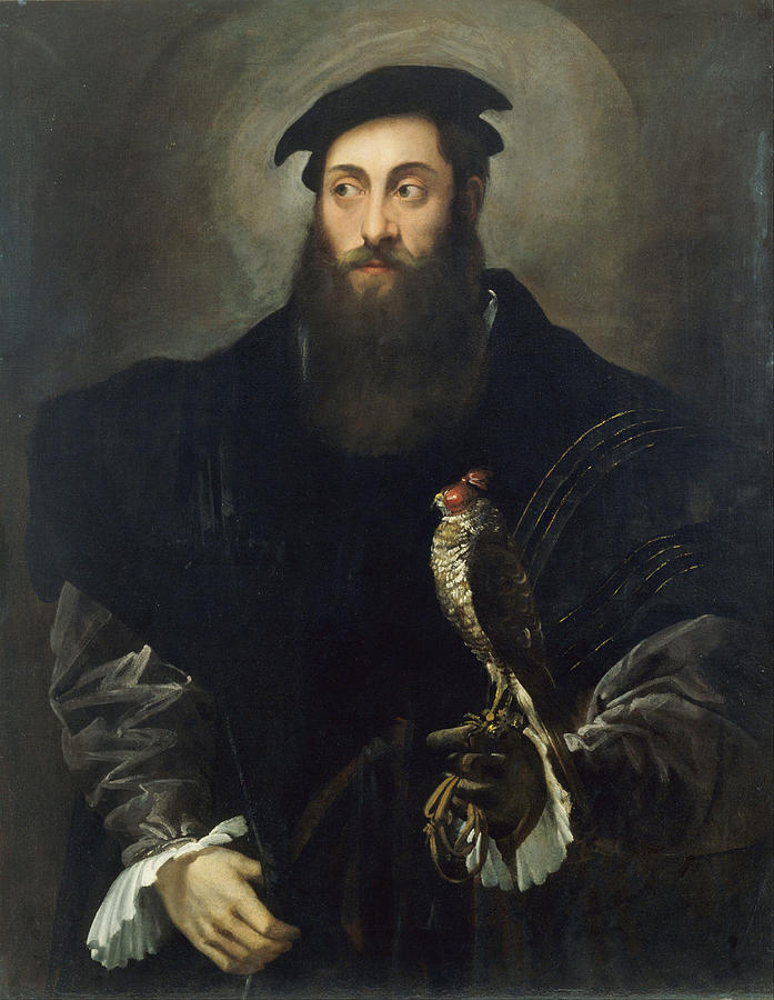 Portrait of a gentleman with a falcon Painting by Niccolo dell Abbate