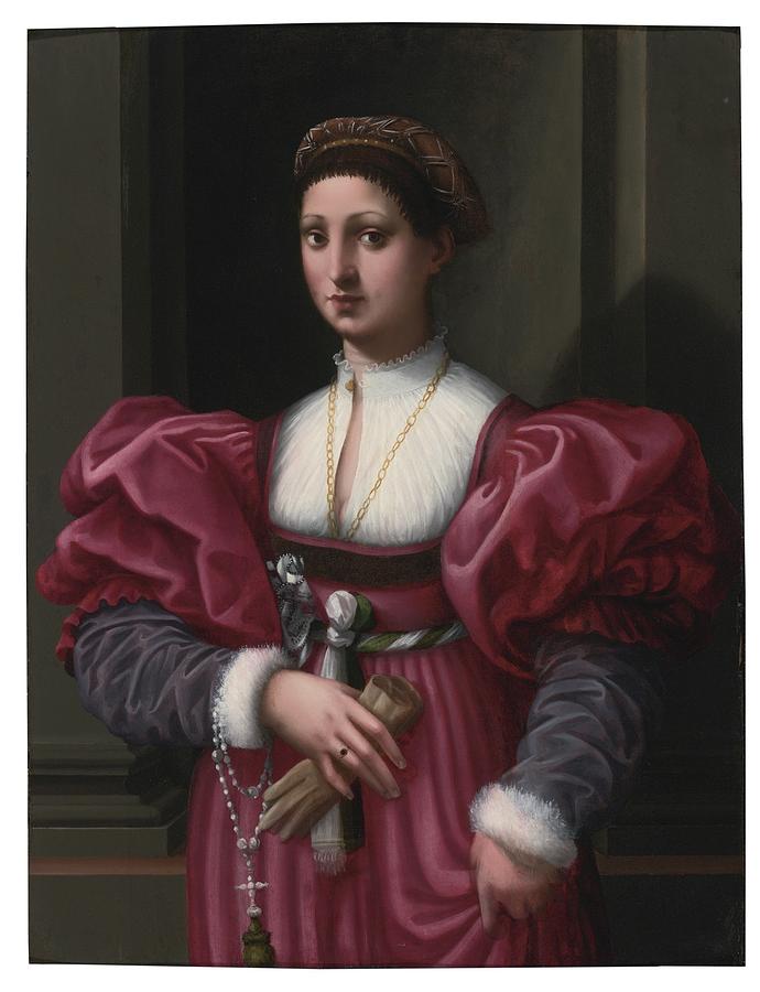 Portrait Of A Lady In A Crimson Dress Painting