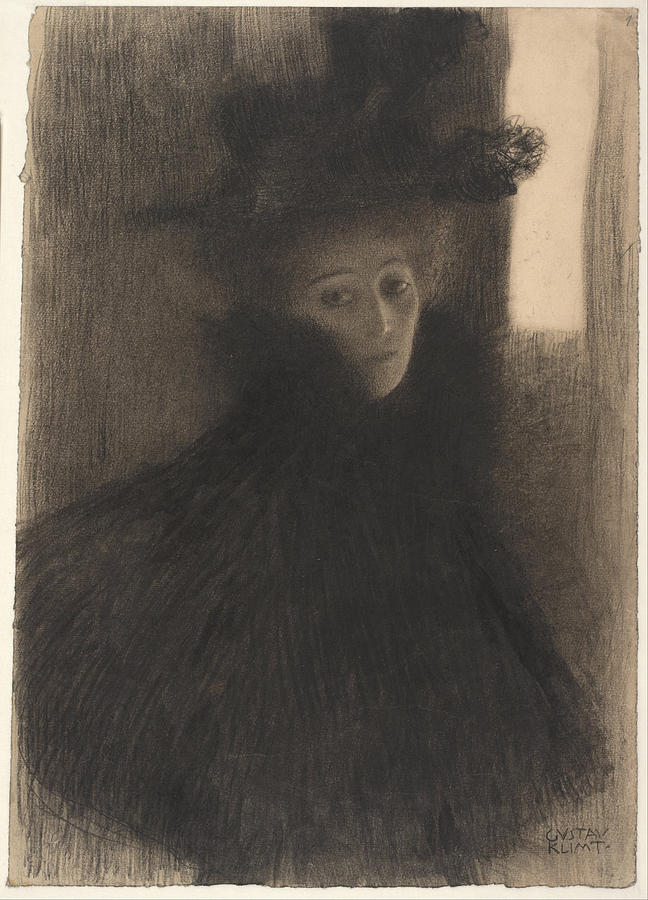 Portrait Of A Lady With Cape And Hat Painting by Gustav Klimt