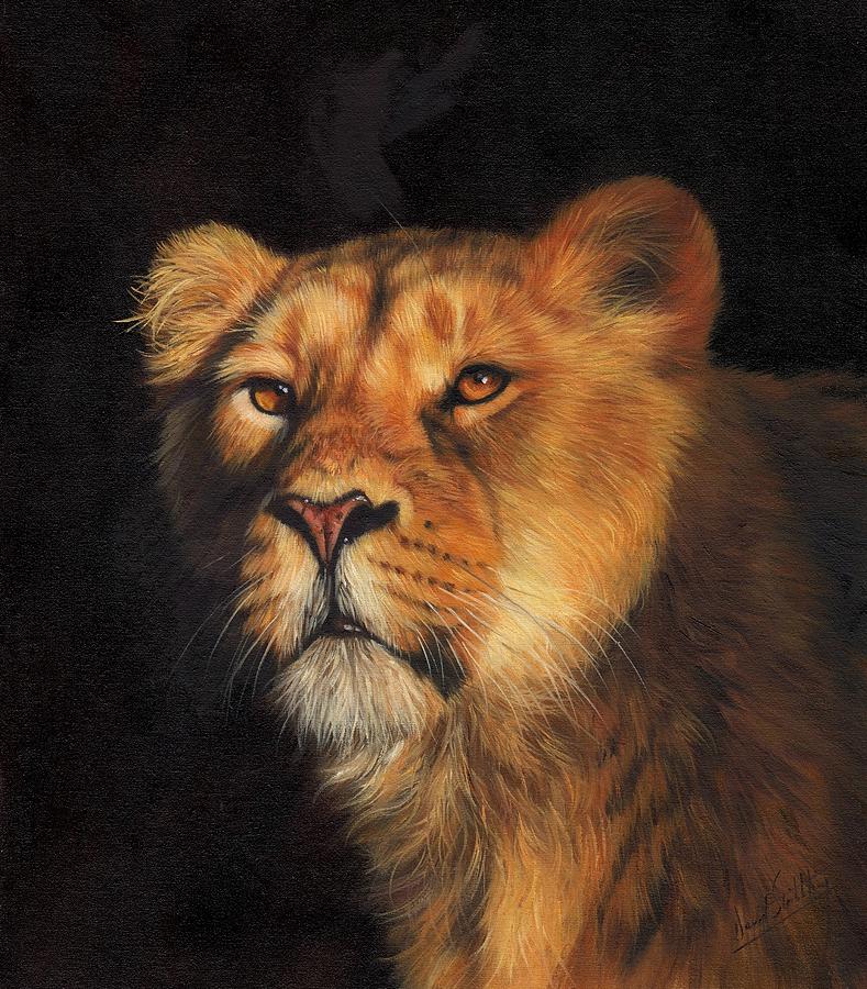Portrait of a Lioness Painting by David Stribbling