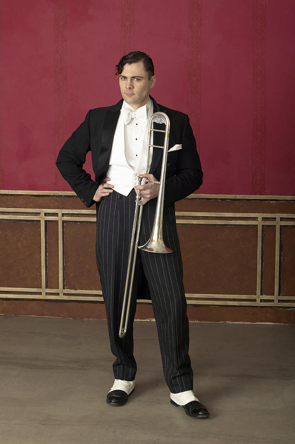 Portrait of a Male Trombonist in a 1940s Style Suit Photograph by Gregory Costanzo