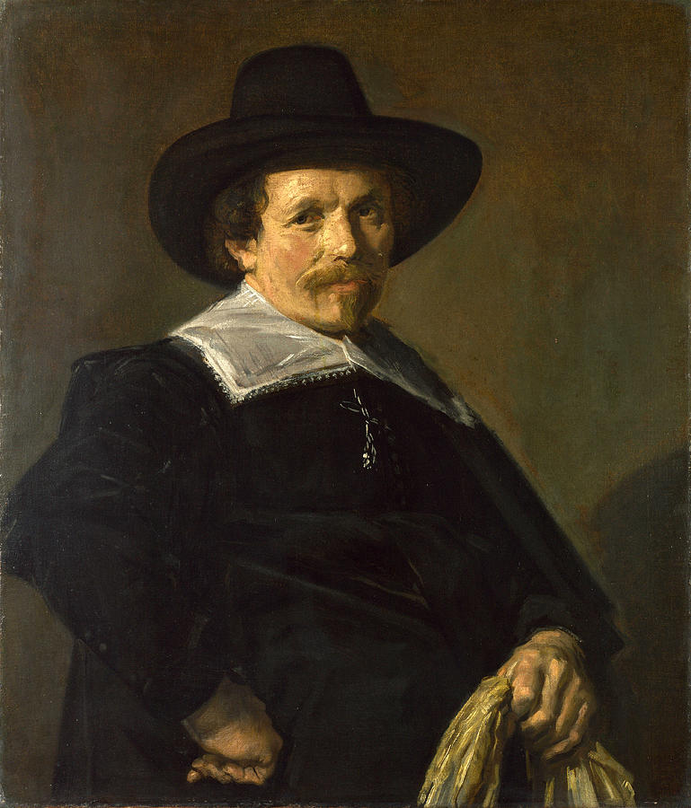 Portrait of a Man holding Gloves Painting by Frans Hals