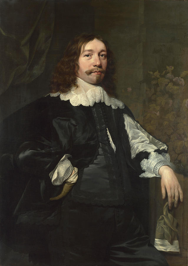 Portrait of a Man in Black holding a Glove Painting by Bartholomeus van der Helst